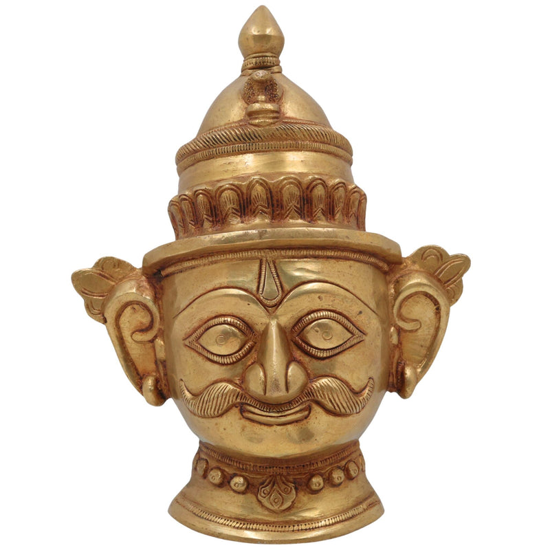 Brass Shiva Face Idol, Peetal Mahadev Mukha, Handcrafted Bholenath Head, Rudra Shankara Mask, Kailashnath Pital Statue, Gold, 9 Inch, 1 Piece