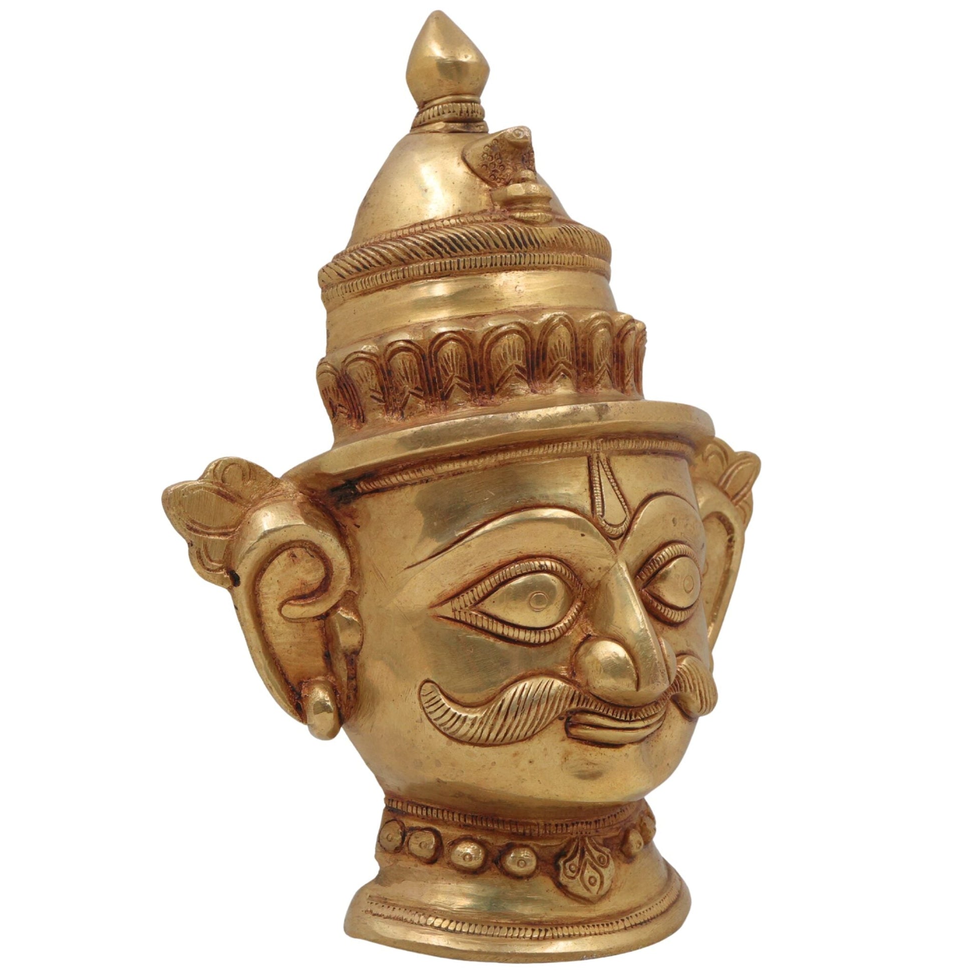 Brass Shiva Face Idol, Peetal Mahadev Mukha, Handcrafted Bholenath Head, Rudra Shankara Mask, Kailashnath Pital Statue, Gold, 9 Inch, 1 Piece