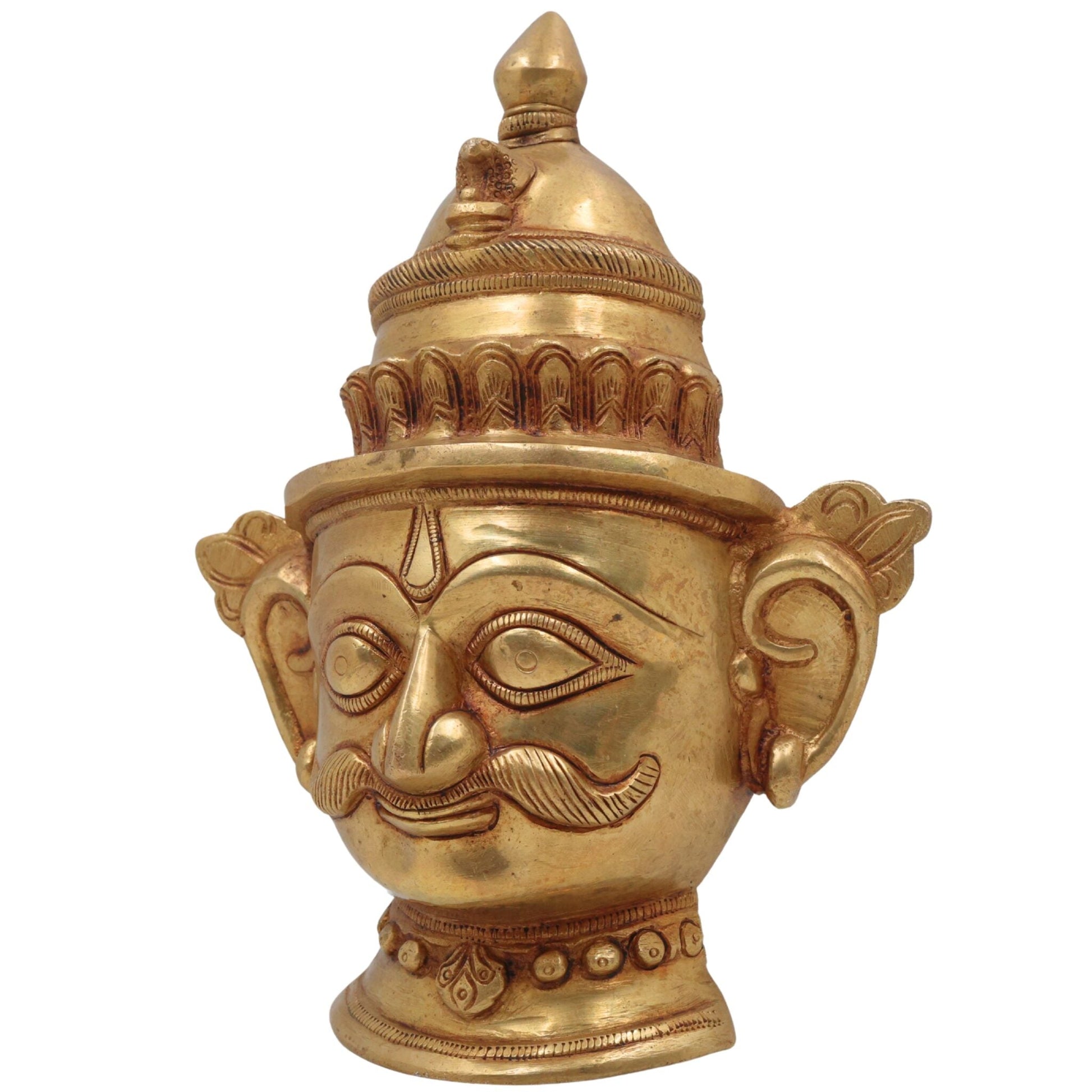 Brass Shiva Face Idol, Peetal Mahadev Mukha, Handcrafted Bholenath Head, Rudra Shankara Mask, Kailashnath Pital Statue, Gold, 9 Inch, 1 Piece