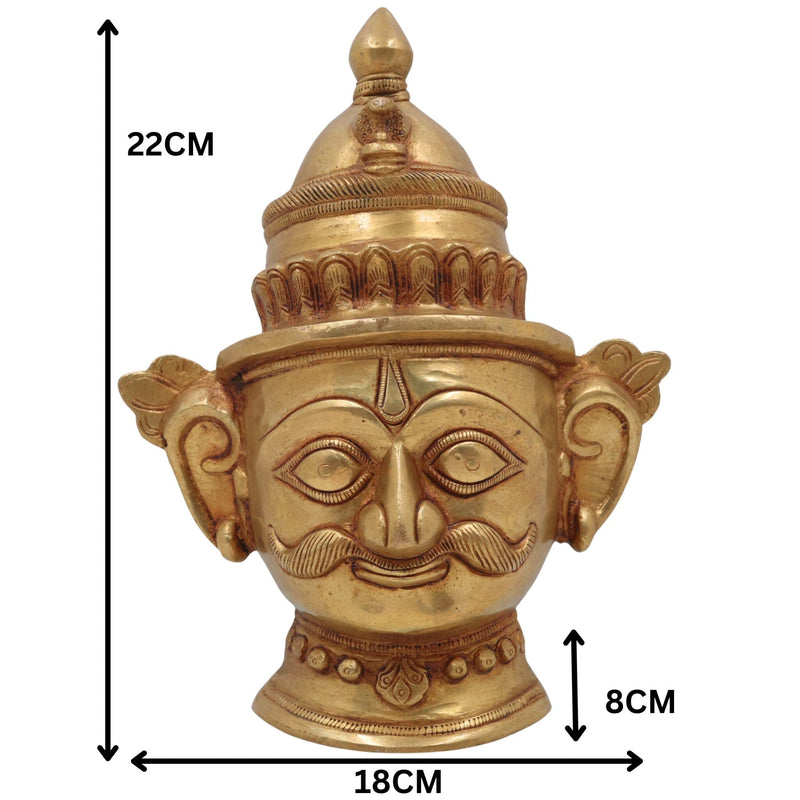 Brass Shiva Face Idol, Peetal Mahadev Mukha, Handcrafted Bholenath Head, Rudra Shankara Mask, Kailashnath Pital Statue, Gold, 9 Inch, 1 Piece