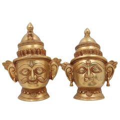 Brass Shiv Parvati Head Idol, Sivaparvathi Pital Face Statue, Handmade Pittal Uma Gauri Murti for Home Decor & Puja, Gold, 9 Inch, 1 Piece