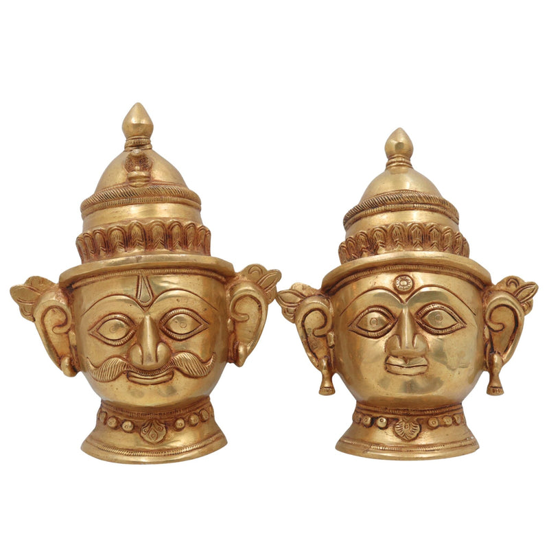 Brass Shiv Parvati Head Idol, Sivaparvathi Pital Face Statue, Handmade Pittal Uma Gauri Murti for Home Decor & Puja, Gold, 9 Inch, 1 Piece