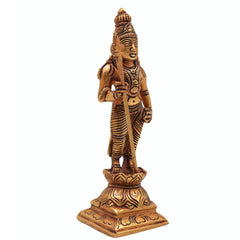 Premium Brass Lord Murugan Standing on Lotus Idol – Kartikeya | Skanda | Subramanya | Shanmukha | Kumara Swamy Pital Statue for Pooja & Home Decor, Gold, 6 Inch, 1 Piece