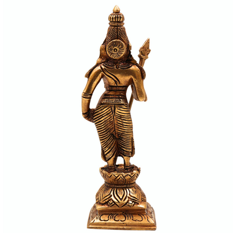 Premium Brass Lord Murugan Standing on Lotus Idol – Kartikeya | Skanda | Subramanya | Shanmukha | Kumara Swamy Pital Statue for Pooja & Home Decor, Gold, 6 Inch, 1 Piece
