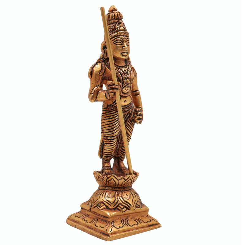 Brass Murugan Idol | Kartikeya Skanda Kumara Shanmukha Subrahmanya Murti | Vel Murugan Sculpture for Pooja, Home Decor & Gifts, Gold, 6 Inch, 1 Piece