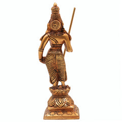 Brass Murugan Idol | Kartikeya Skanda Kumara Shanmukha Subrahmanya Murti | Vel Murugan Sculpture for Pooja, Home Decor & Gifts, Gold, 6 Inch, 1 Piece