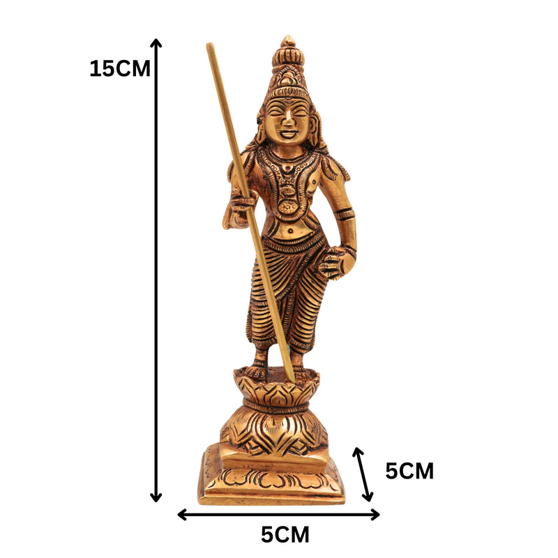 Brass Murugan Idol | Kartikeya Skanda Kumara Shanmukha Subrahmanya Murti | Vel Murugan Sculpture for Pooja, Home Decor & Gifts, Gold, 6 Inch, 1 Piece