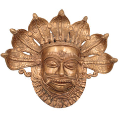 Handcrafted Panchaloha Kaal Bhairav face Idol | Bronze Kala Bhairava | Batuk, Kapala & Ugra Bhairava Murti | South Indian Chola Art,Gold, 9 Inch, 1 Piece