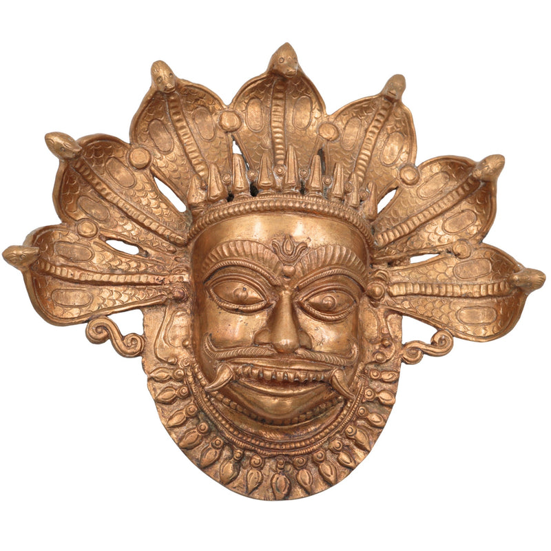 Handcrafted Panchaloha Kaal Bhairav face Idol | Bronze Kala Bhairava | Batuk, Kapala & Ugra Bhairava Murti | South Indian Chola Art,Gold, 9 Inch, 1 Piece