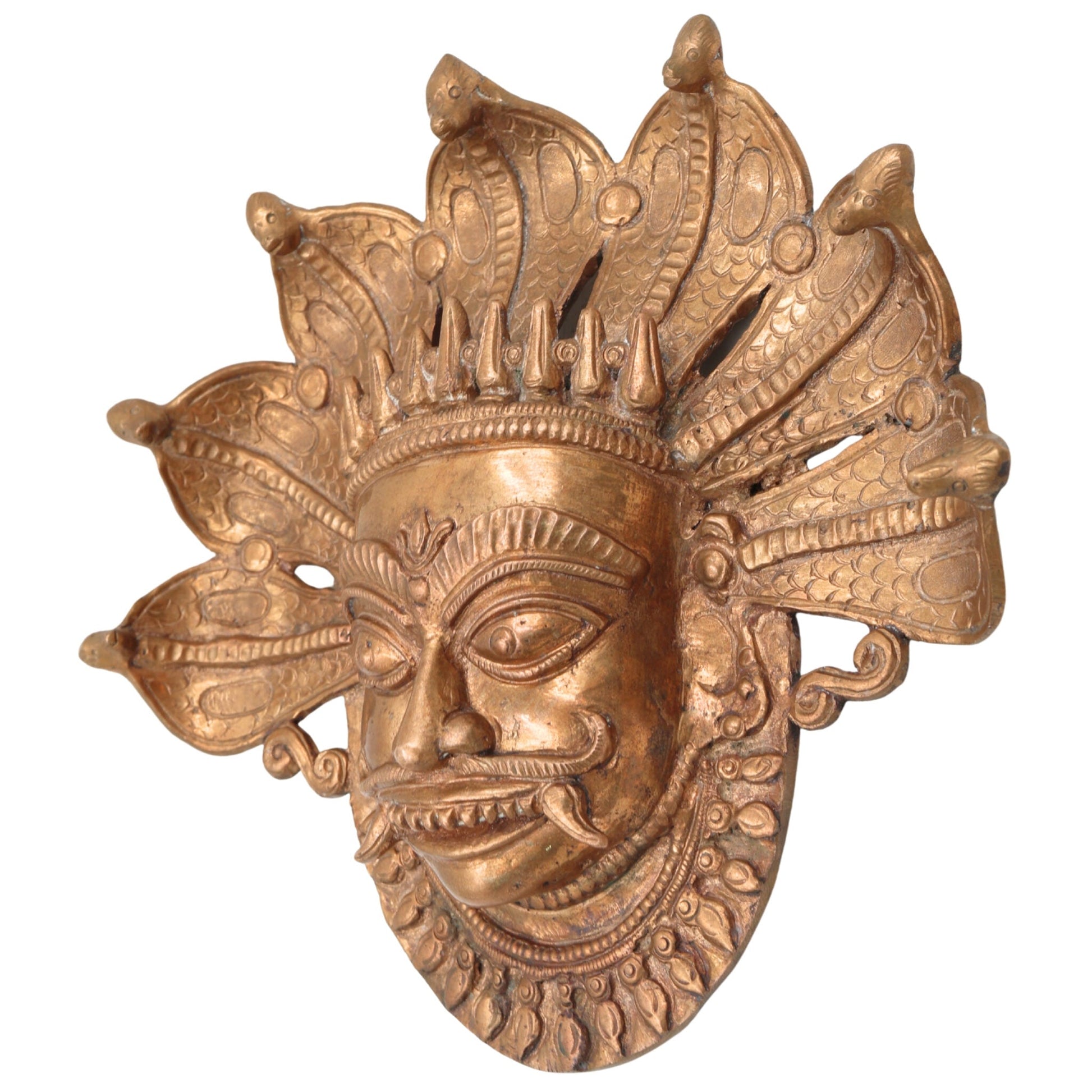 Handcrafted Panchaloha Kaal Bhairav face Idol | Bronze Kala Bhairava | Batuk, Kapala & Ugra Bhairava Murti | South Indian Chola Art,Gold, 9 Inch, 1 Piece