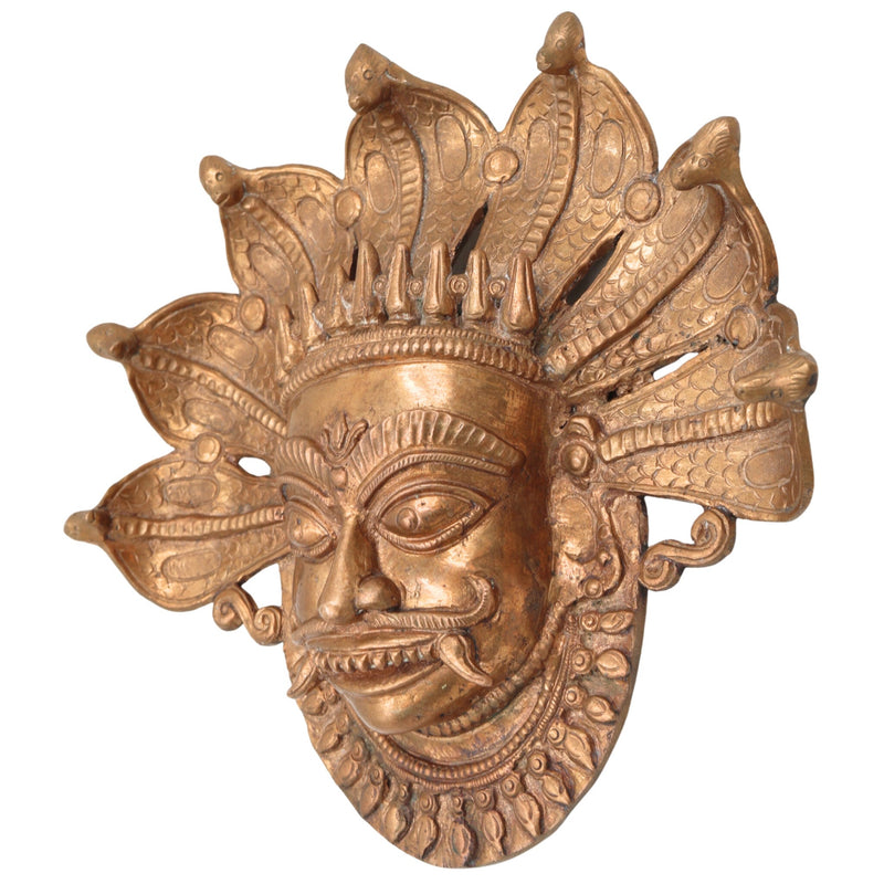 Handcrafted Panchaloha Kaal Bhairav face Idol | Bronze Kala Bhairava | Batuk, Kapala & Ugra Bhairava Murti | South Indian Chola Art,Gold, 9 Inch, 1 Piece