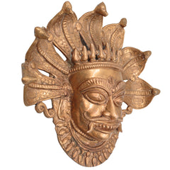 Handcrafted Panchaloha Kaal Bhairav face Idol | Bronze Kala Bhairava | Batuk, Kapala & Ugra Bhairava Murti | South Indian Chola Art,Gold, 9 Inch, 1 Piece