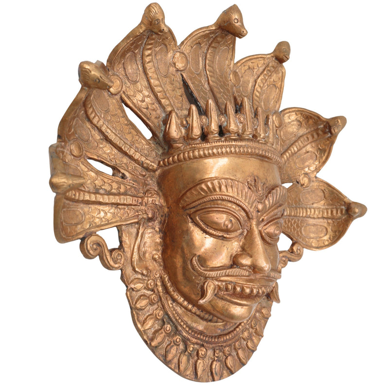 Handcrafted Panchaloha Kaal Bhairav face Idol | Bronze Kala Bhairava | Batuk, Kapala & Ugra Bhairava Murti | South Indian Chola Art,Gold, 9 Inch, 1 Piece