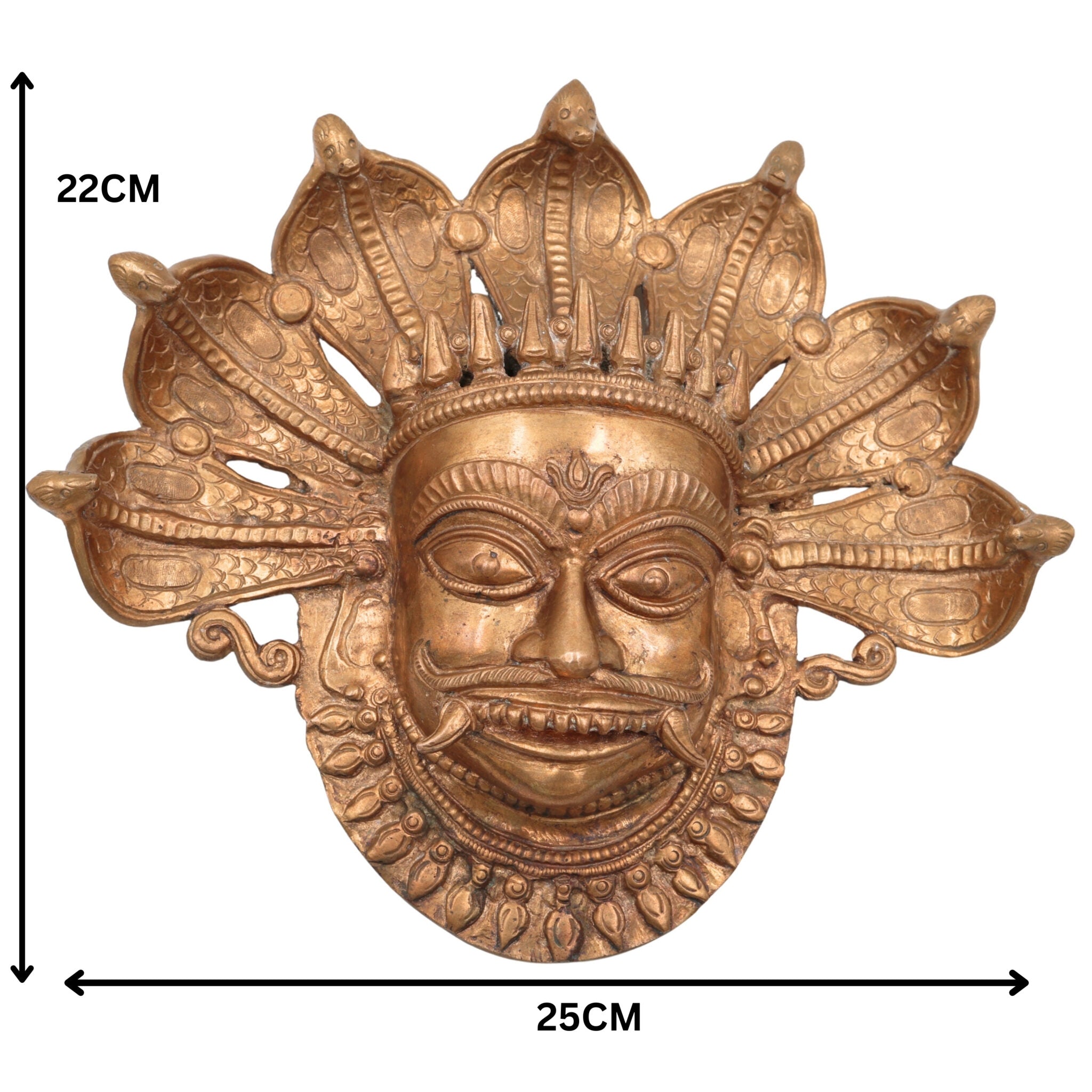 Handcrafted Panchaloha Kaal Bhairav face Idol | Bronze Kala Bhairava | Batuk, Kapala & Ugra Bhairava Murti | South Indian Chola Art,Gold, 9 Inch, 1 Piece