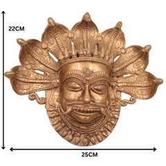 Handcrafted Panchaloha Kaal Bhairav face Idol | Bronze Kala Bhairava | Batuk, Kapala & Ugra Bhairava Murti | South Indian Chola Art,Gold, 9 Inch, 1 Piece