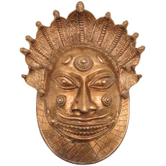 Handcrafted Bronze Bhairava face Idol – Kala Bhairava, Kapala Bhairava, Ugra Bhairava Panchaloha Sculpture for Home Temple & Decor,Gold, 8.5 Inch, 1 Piece