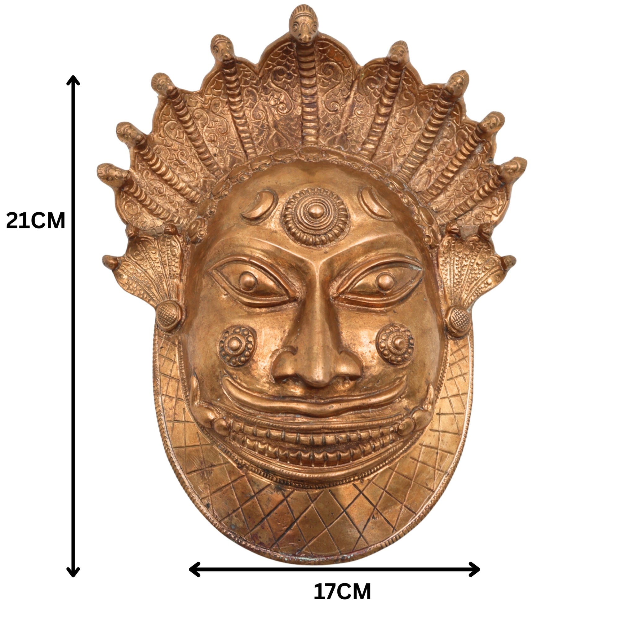 Handcrafted Bronze Bhairava face Idol – Kala Bhairava, Kapala Bhairava, Ugra Bhairava Panchaloha Sculpture for Home Temple & Decor,Gold, 8.5 Inch, 1 Piece