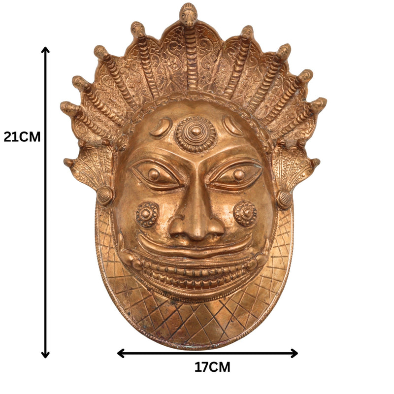 Handcrafted Bronze Bhairava face Idol – Kala Bhairava, Kapala Bhairava, Ugra Bhairava Panchaloha Sculpture for Home Temple & Decor,Gold, 8.5 Inch, 1 Piece