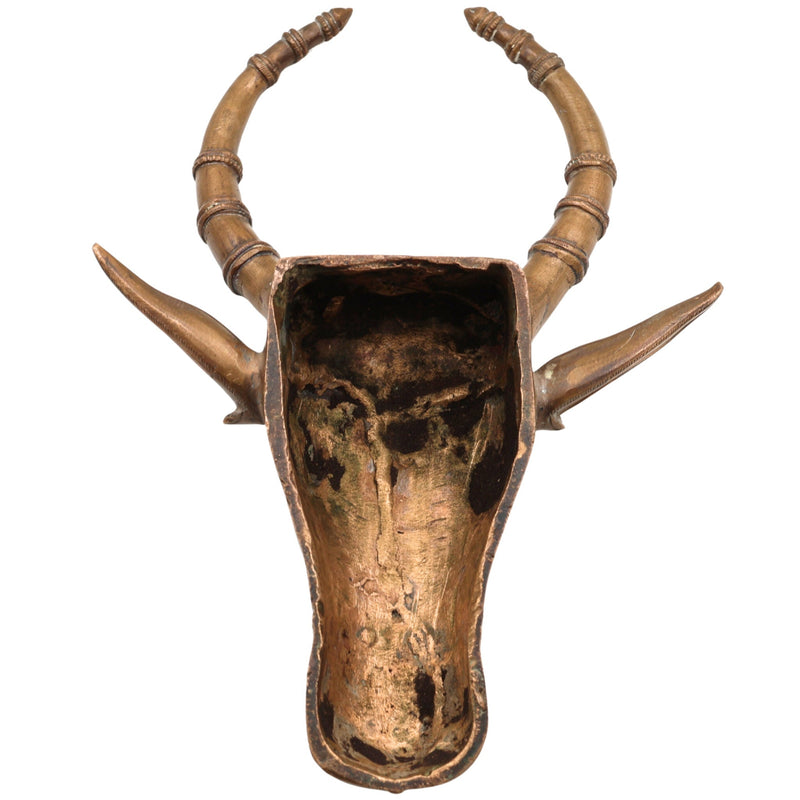 Handcrafted Bronze Nandi Idol | Panchaloha Nandhi Murti | Devotional Bull Head Sculpture for Pooja & Temple Decor,Gold, 10 Inch, 1 Piece