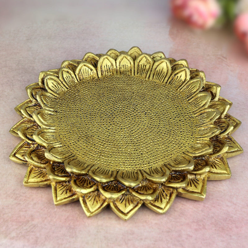 Brass Handmade Lotus Shaped Pooja Chowki for God Idols, Kalash, Temples, Durable, Decorative Peetha Singhasan for Rituals and Worship, Gold, 1 Inch, 1 Piece