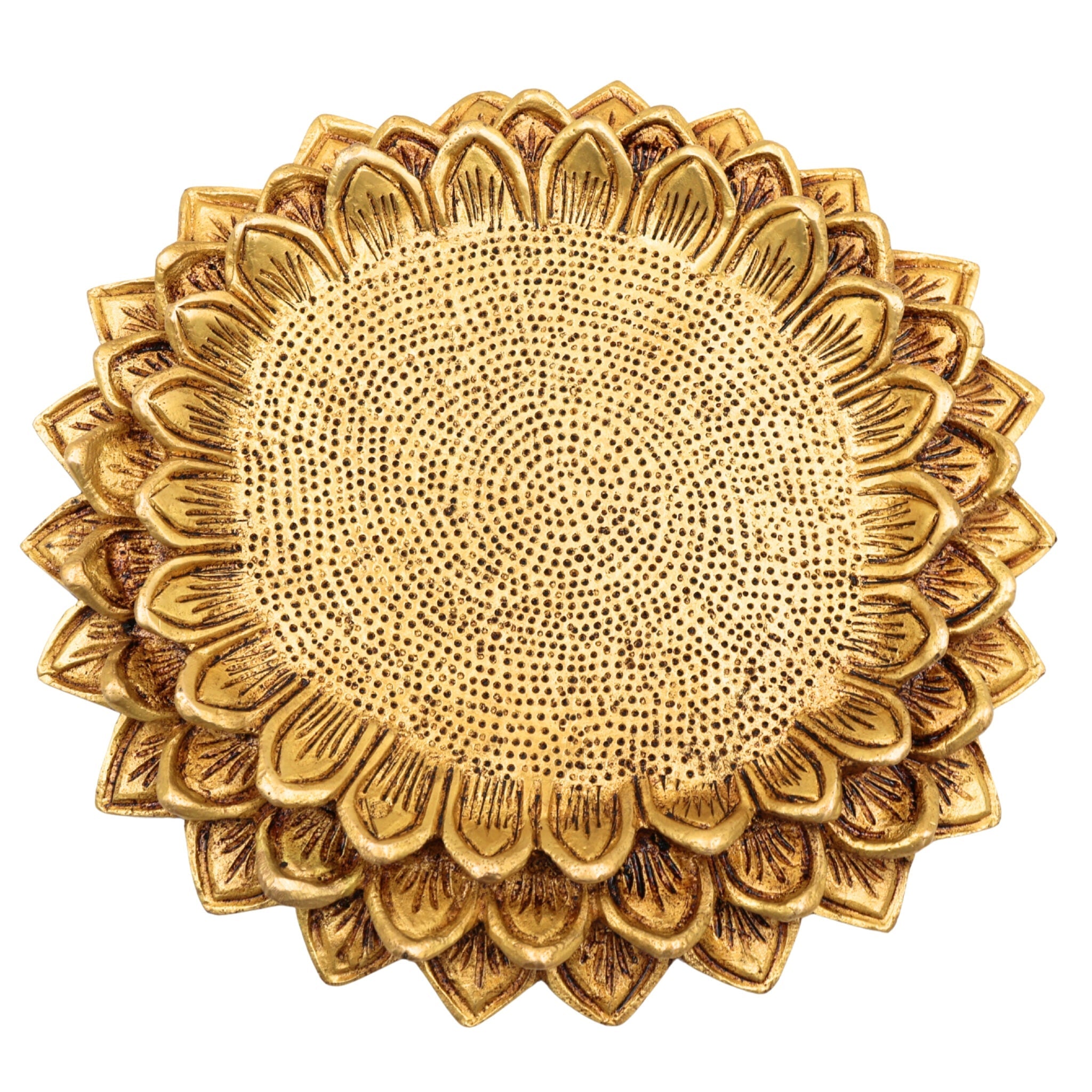 Brass Handmade Lotus Shaped Pooja Chowki for God Idols, Kalash, Temples, Durable, Decorative Peetha Singhasan for Rituals and Worship, Gold, 1 Inch, 1 Piece