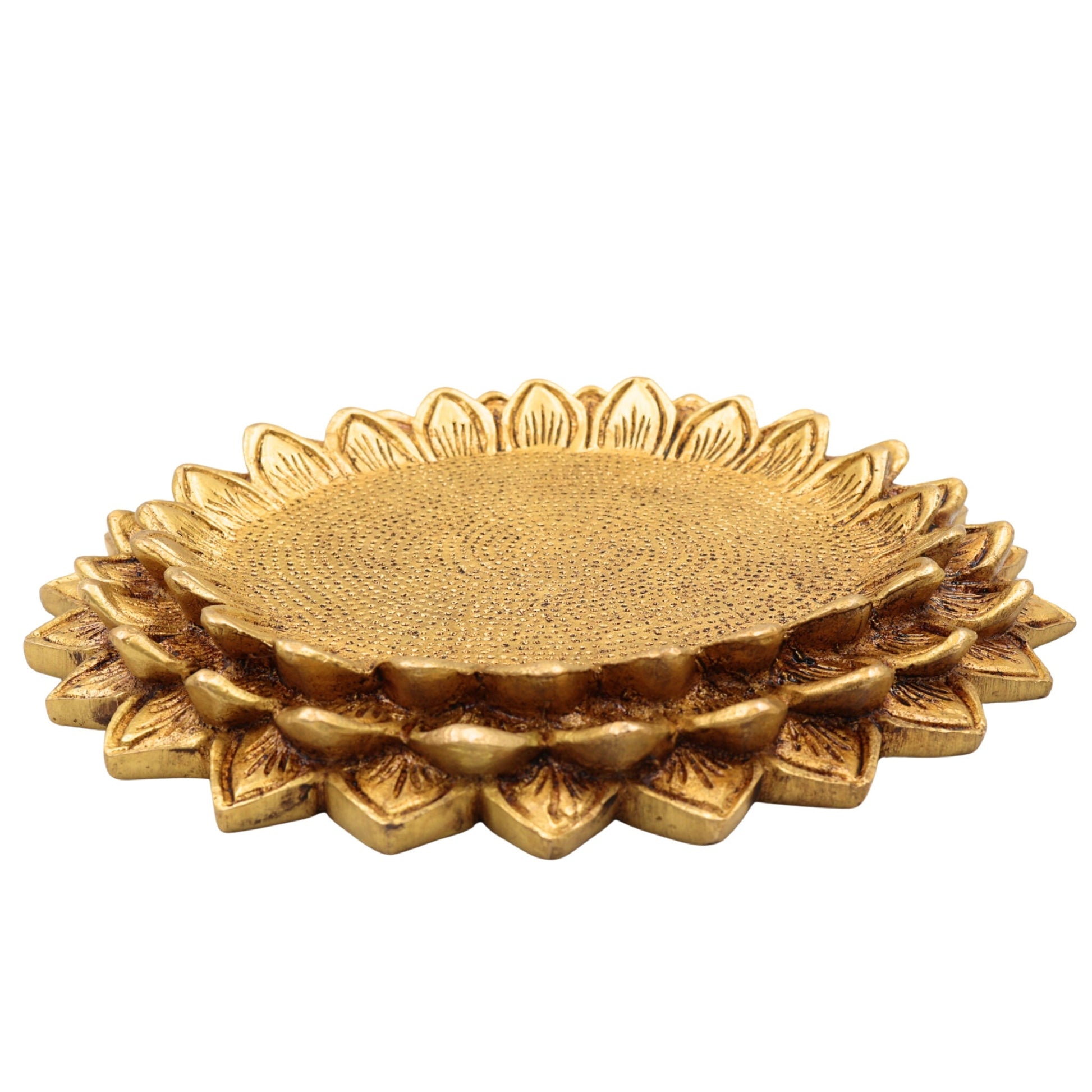 Brass Handmade Lotus Shaped Pooja Chowki for God Idols, Kalash, Temples, Durable, Decorative Peetha Singhasan for Rituals and Worship, Gold, 1 Inch, 1 Piece