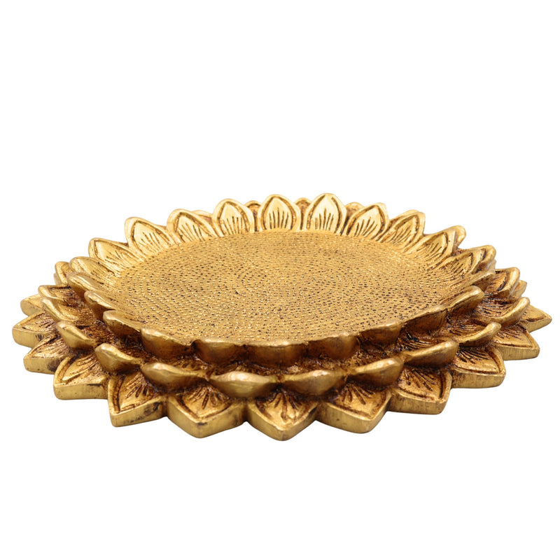 Brass Handmade Lotus Shaped Pooja Chowki for God Idols, Kalash, Temples, Durable, Decorative Peetha Singhasan for Rituals and Worship, Gold, 1 Inch, 1 Piece