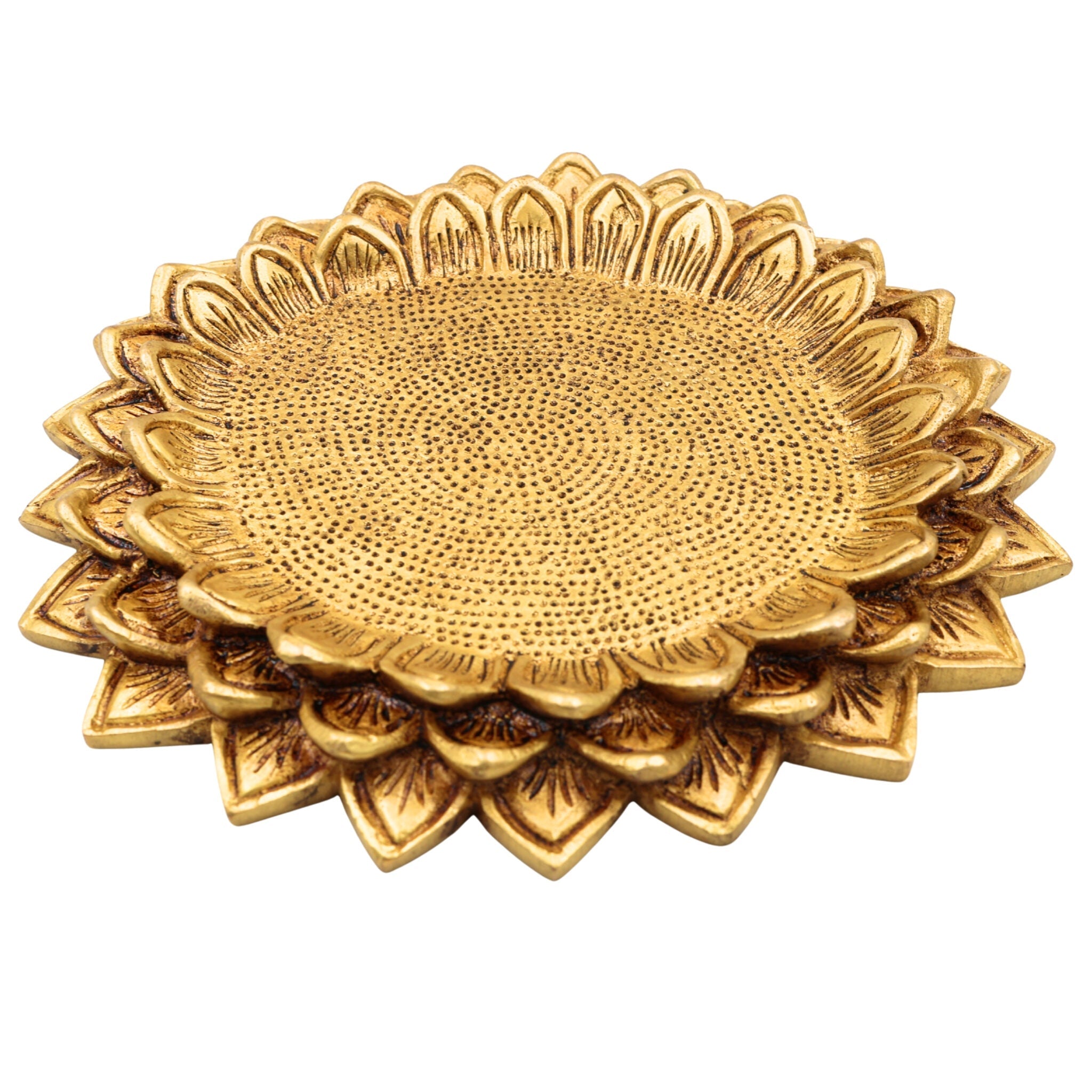 Brass Handmade Lotus Shaped Pooja Chowki for God Idols, Kalash, Temples, Durable, Decorative Peetha Singhasan for Rituals and Worship, Gold, 1 Inch, 1 Piece