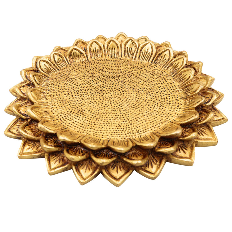 Brass Handmade Lotus Shaped Pooja Chowki for God Idols, Kalash, Temples, Durable, Decorative Peetha Singhasan for Rituals and Worship, Gold, 1 Inch, 1 Piece