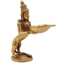 Brass Yali Lamp, Lion Holding Vilakku, Peetal Pital Pittal Deepam, Traditional South Indian Pooja Deepa, Gold, 8 Inch, 1 Piece