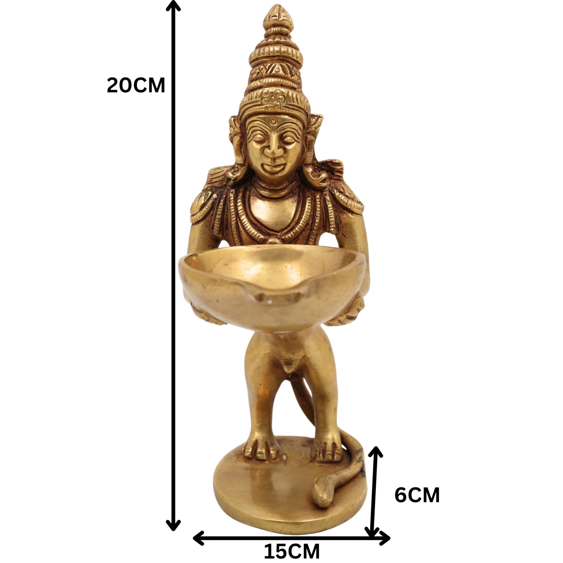 Brass Yali Lamp, Lion Holding Vilakku, Peetal Pital Pittal Deepam, Traditional South Indian Pooja Deepa, Gold, 8 Inch, 1 Piece