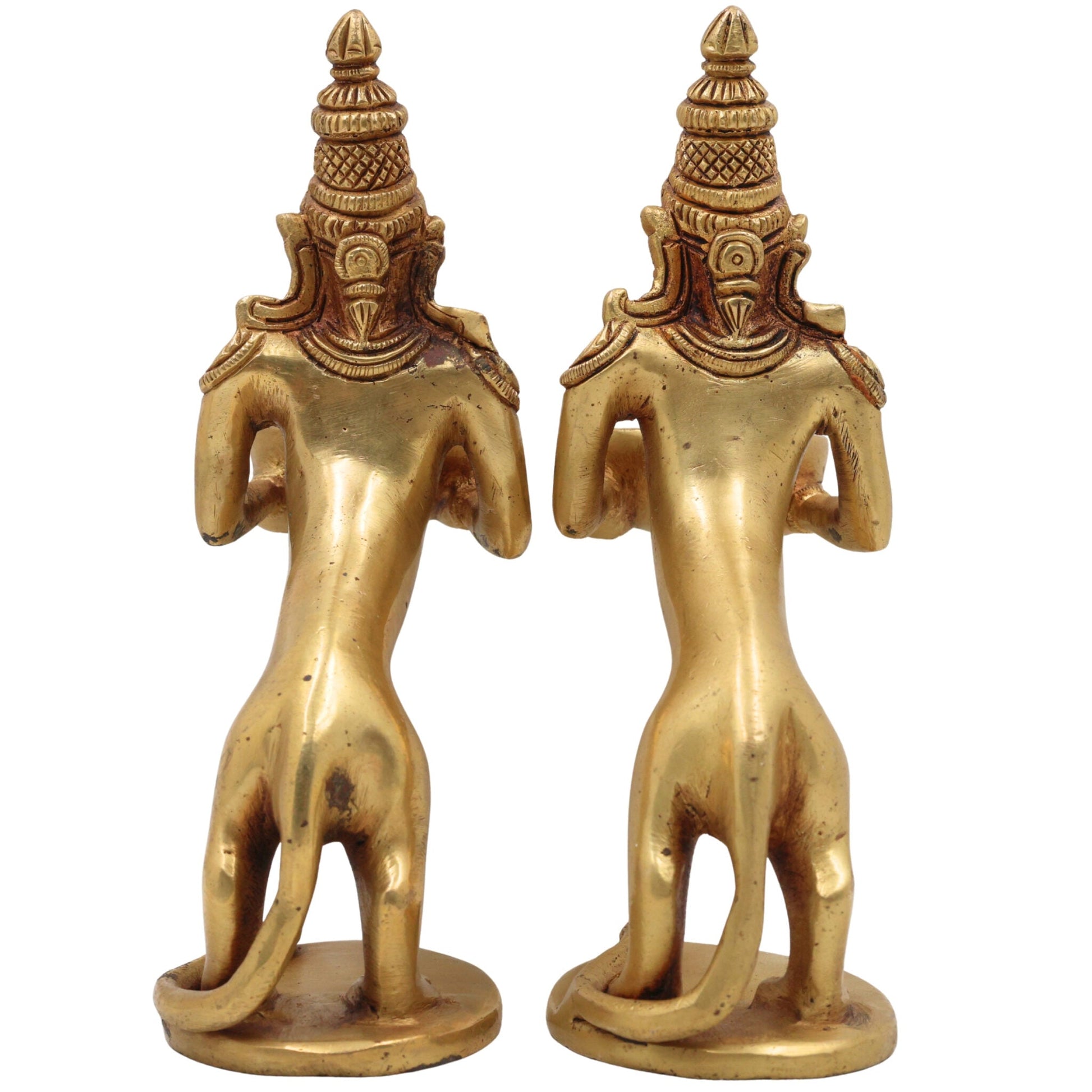 Brass Yali Lamp Idol, Handcrafted Lion Holding Vilakku Deepam, Traditional Pital Peetal Pittal Yali Deepa, South Indian Temple Brass Deepak, Gold, 8 Inch, 1 Piece