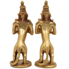 Brass Yali Lamp Idol, Handcrafted Lion Holding Vilakku Deepam, Traditional Pital Peetal Pittal Yali Deepa, South Indian Temple Brass Deepak, Gold, 8 Inch, 1 Piece