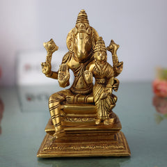 Brass Varaha Lakshmi Idol | Lakshmi Varaha Murti | Varaha Swamy with Lakshmi Statue | Pital Vigraham Moorti for Puja, Temple & Home Decor, Gold, 5.5 Inch, 1 Piece