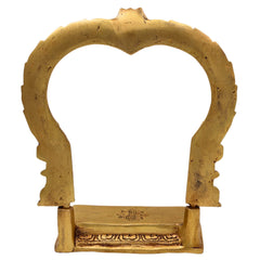 Brass Shinghashan Chowki with Prabhavali, Handmade Peetha, Singhasan, Bajot Stand for Temple, Deity Idol Frame, Mandir Decor, Gold, 8 Inch, 1 Piece