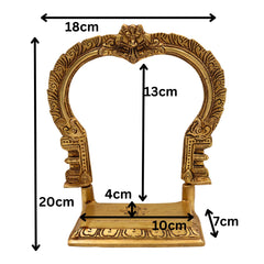 Brass Shinghashan Chowki with Prabhavali, Handmade Peetha, Singhasan, Bajot Stand for Temple, Deity Idol Frame, Mandir Decor, Gold, 8 Inch, 1 Piece