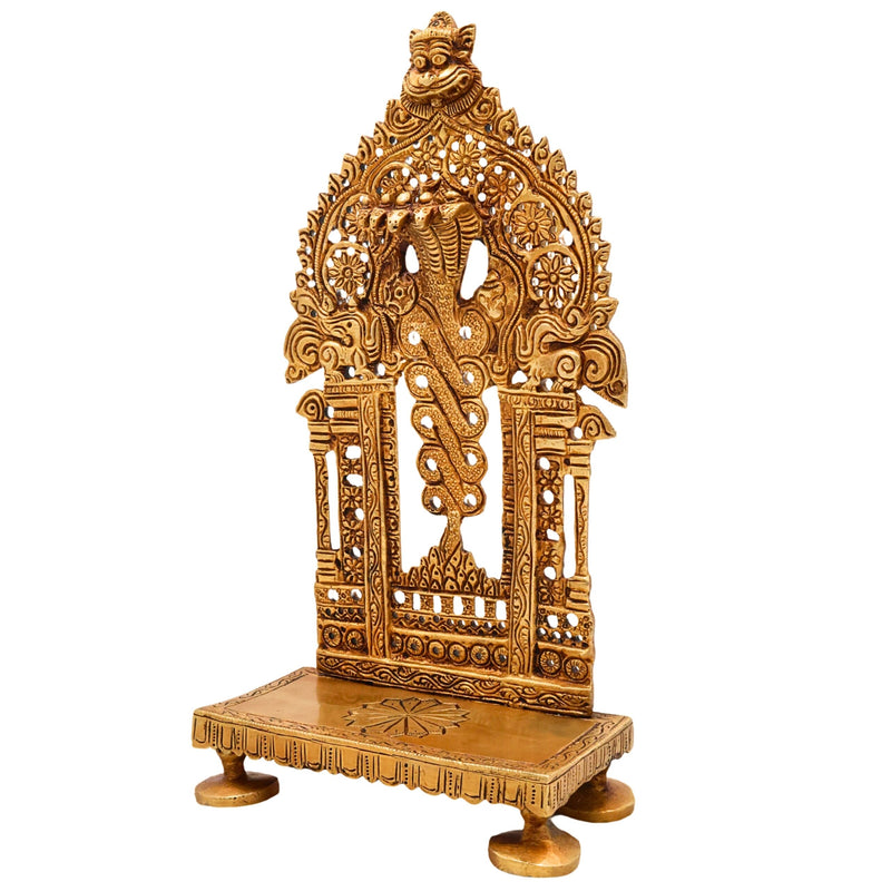 Brass Prabhavali Chowki, Singhasan Stand for Pooja Idols, Durable Brass Idol Seat for Mandir, Decorative Prabhavali Stand, Pooja Room Chowki for Temple Decor, Gold, 9.5 Inch, 1 Piece
