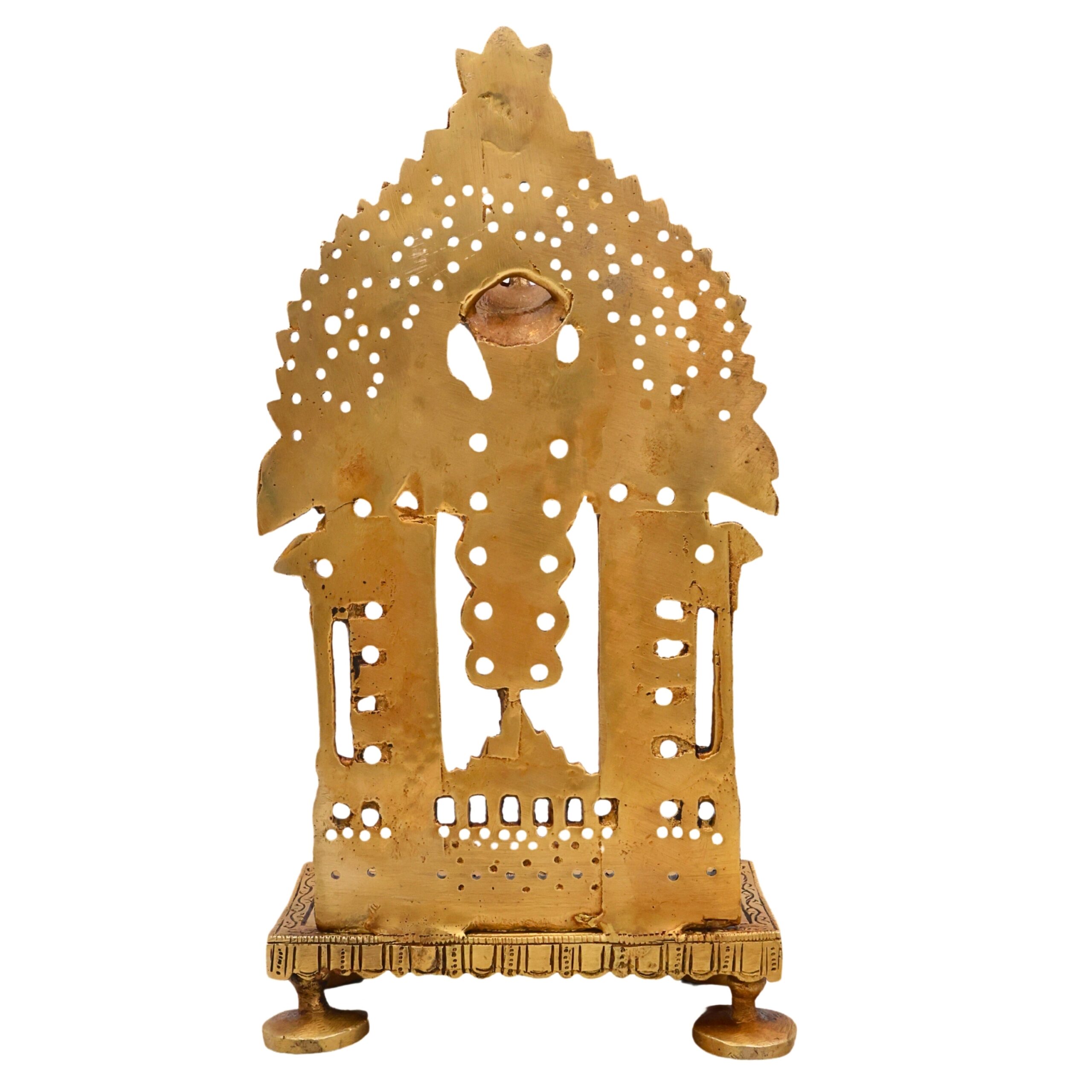 Brass Prabhavali Chowki, Singhasan Stand for Pooja Idols, Durable Brass Idol Seat for Mandir, Decorative Prabhavali Stand, Pooja Room Chowki for Temple Decor, Gold, 9.5 Inch, 1 Piece