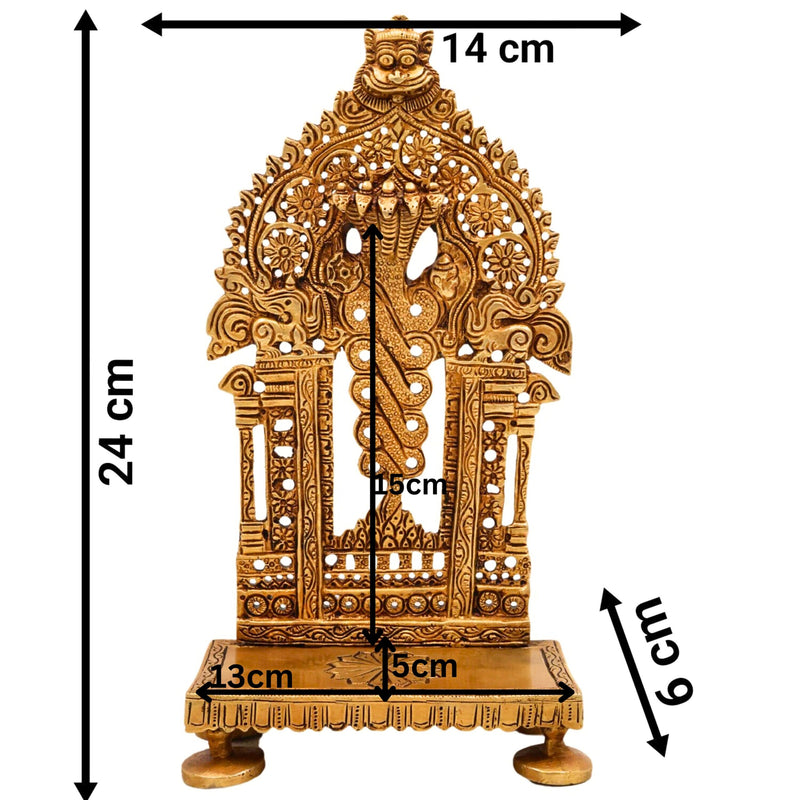 Brass Prabhavali Chowki, Singhasan Stand for Pooja Idols, Durable Brass Idol Seat for Mandir, Decorative Prabhavali Stand, Pooja Room Chowki for Temple Decor, Gold, 9.5 Inch, 1 Piece