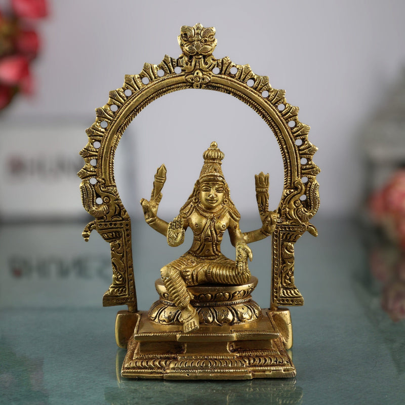 Brass Murugan Idol, Kartikeya Subramanya Skanda Statue, Pital Shanmuga Moorti for Pooja Room Home Decor Gift, Gold, 7.5 Inch, 1 Piece