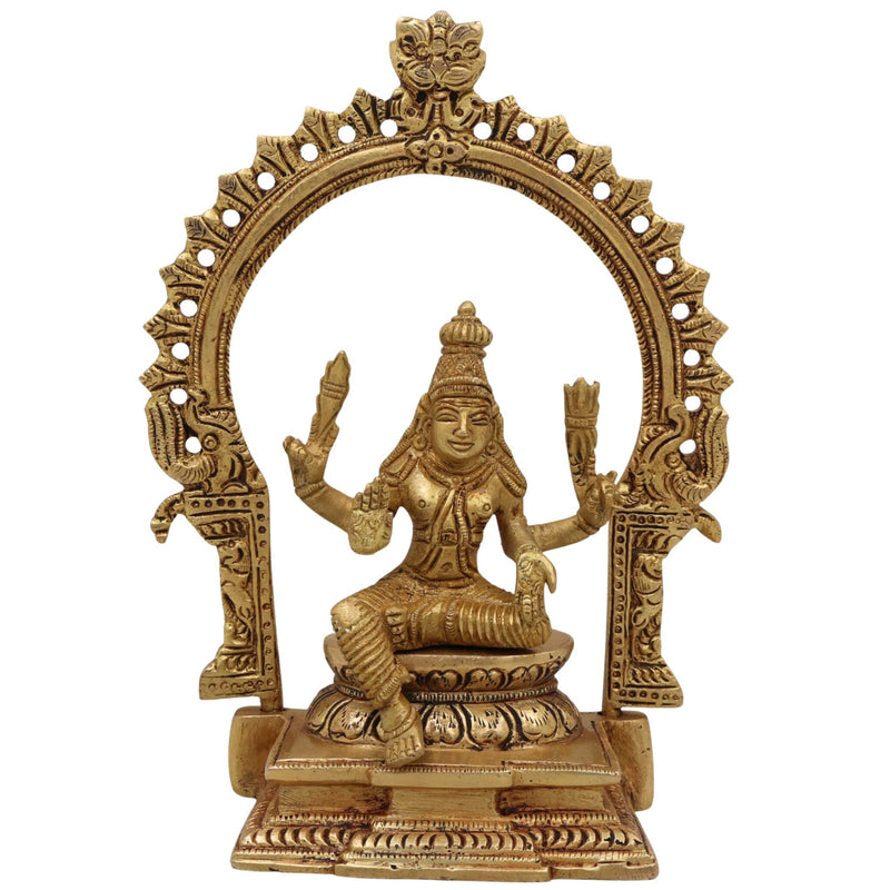 Brass Murugan Idol, Kartikeya Subramanya Skanda Statue, Pital Shanmuga Moorti for Pooja Room Home Decor Gift, Gold, 7.5 Inch, 1 Piece
