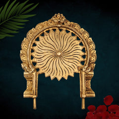 Bhunes Brass Prabhavali Arch Frame with Chakra – Wall Hanging Prabhawali for Deity | Traditional Temple Decor | Prabhaval for Home Mandir, Gold, 8.5 Inch, 1 Piece