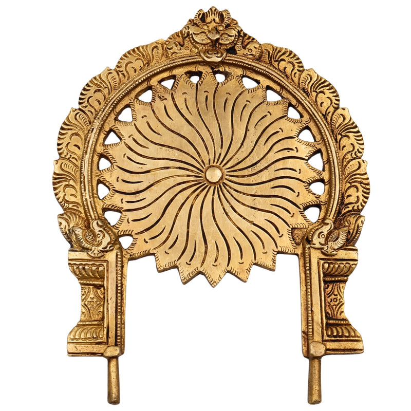 Bhunes Brass Prabhavali Arch Frame with Chakra – Wall Hanging Prabhawali for Deity | Traditional Temple Decor | Prabhaval for Home Mandir, Gold, 8.5 Inch, 1 Piece