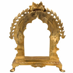 Bhunes Brass Deity Stand with Prabhavali and Chowki, Handcrafted Big Singhasan Peetha for God Idols & Mandir Setup, Gold, 17.5 Inch, 1 Piece