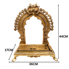 Bhunes Brass Deity Stand with Prabhavali and Chowki, Handcrafted Big Singhasan Peetha for God Idols & Mandir Setup, Gold, 17.5 Inch, 1 Piece