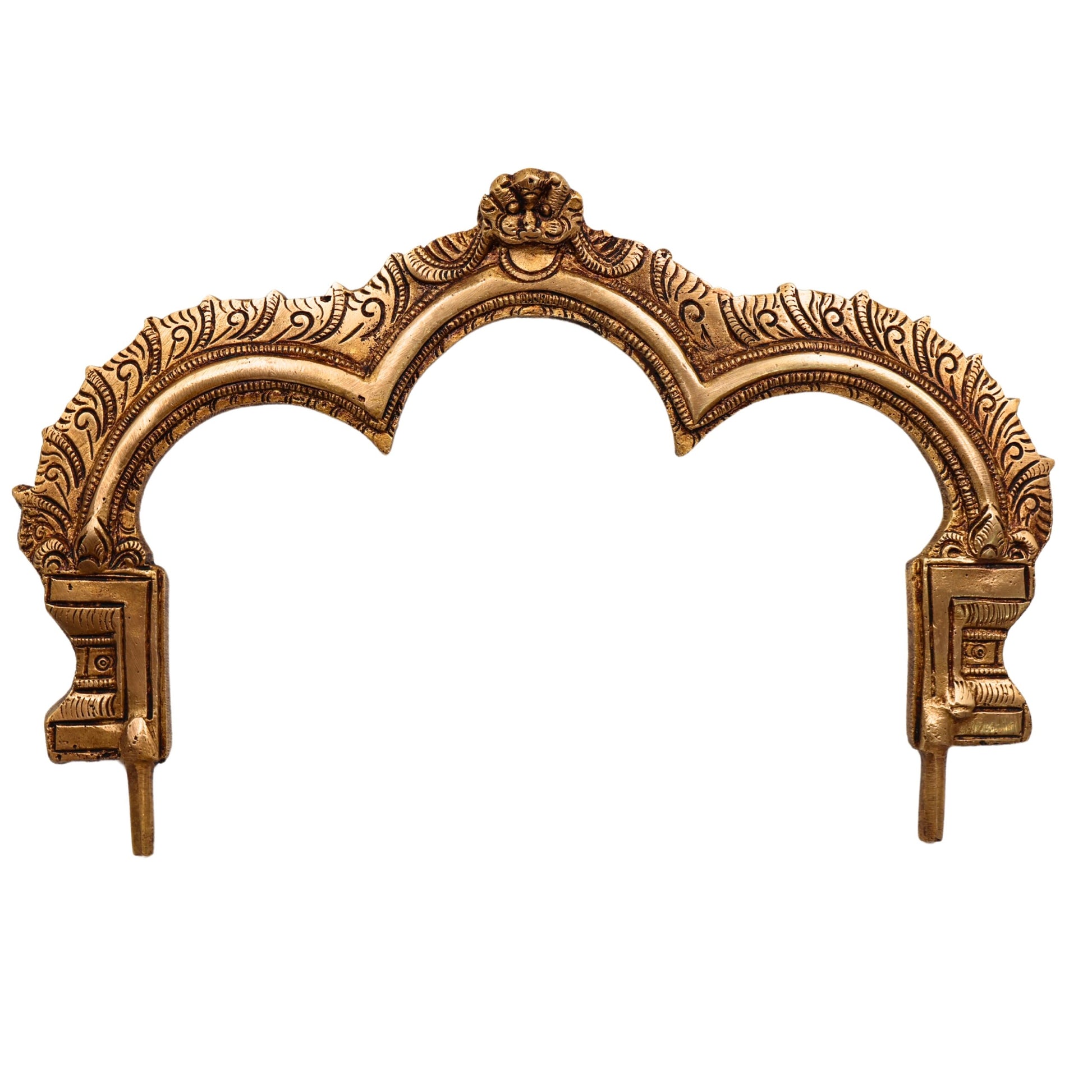 Bhunes Brass Prabhavali Arch Frame for Three Deities – Kirtimukha Tiruvachi Prabhawali Wall Hanging for Temple & Home Decor | Prabhaval Backdrop for Idols, Gold, 6.5 Inch, 1 Piece