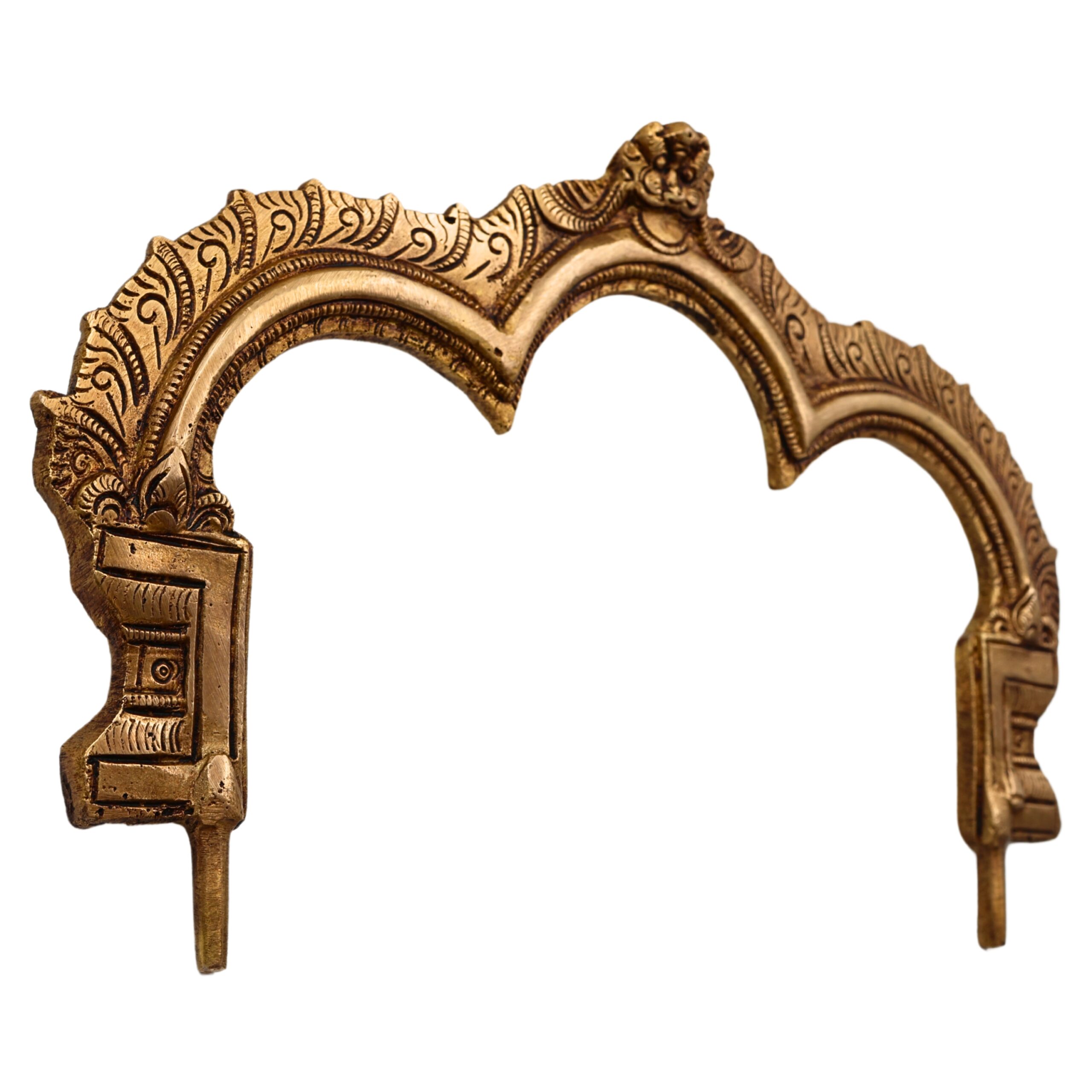 Bhunes Brass Prabhavali Arch Frame for Three Deities – Kirtimukha Tiruvachi Prabhawali Wall Hanging for Temple & Home Decor | Prabhaval Backdrop for Idols, Gold, 6.5 Inch, 1 Piece