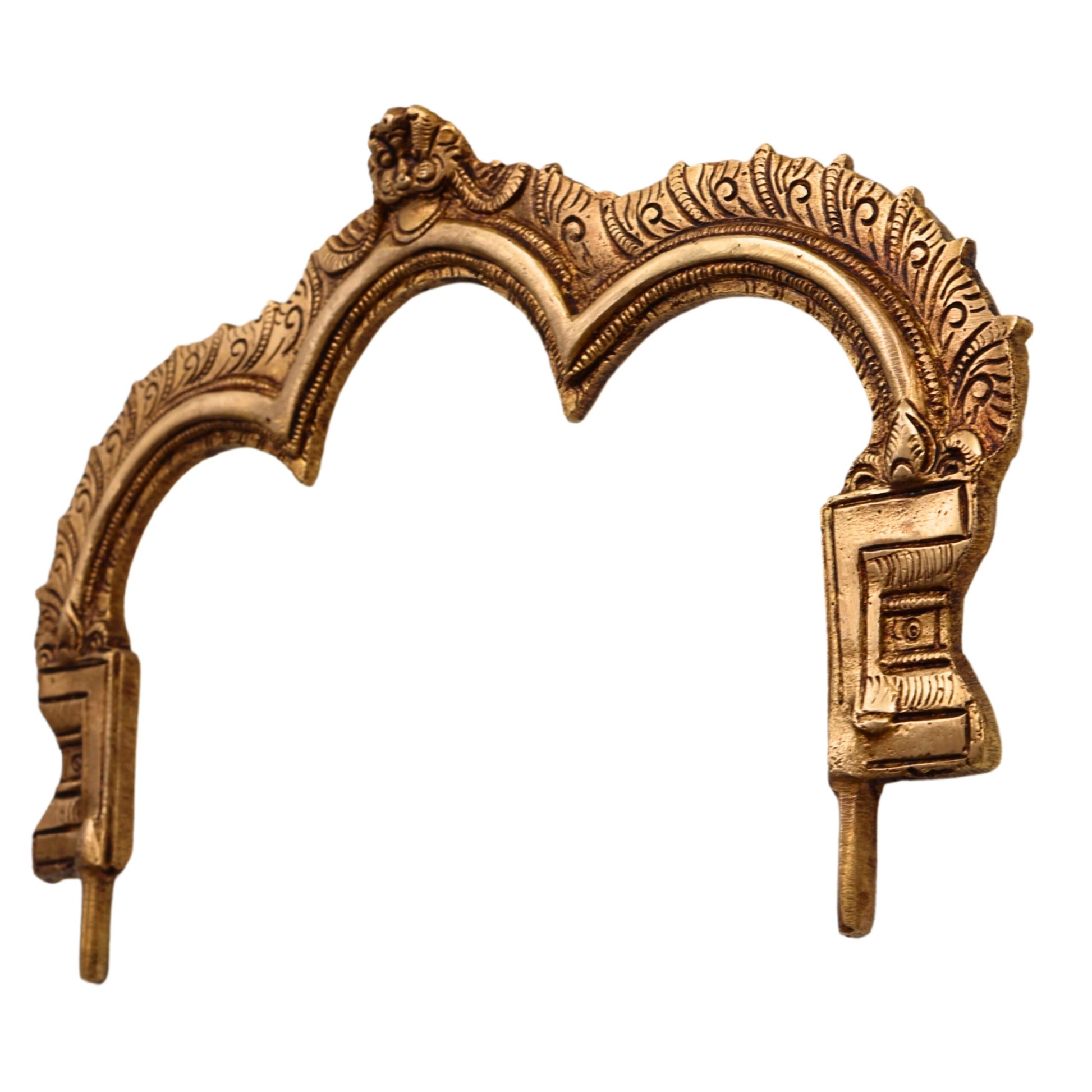 Bhunes Brass Prabhavali Arch Frame for Three Deities – Kirtimukha Tiruvachi Prabhawali Wall Hanging for Temple & Home Decor | Prabhaval Backdrop for Idols, Gold, 6.5 Inch, 1 Piece