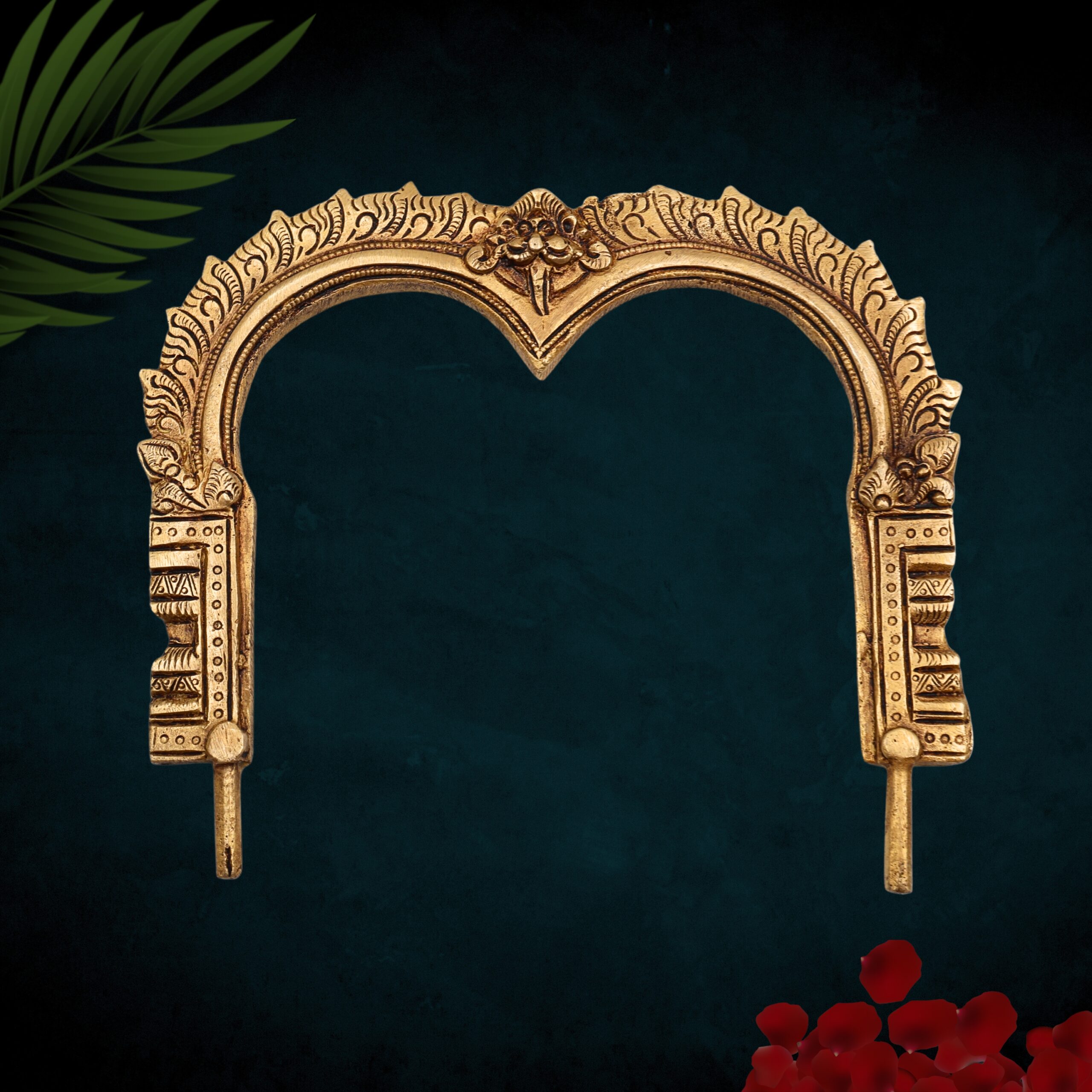 Bhunes Brass Prabhavali Arch Frame for Two Deities – Traditional Wall Hanging Prabhawali | Prabhaval for Temple, Mandir & Home Decor, Gold, 6 Inch, 1 Piece