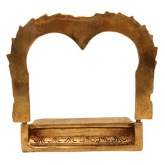 Brass Chowki With Prabhavali, Singhasan Peetha With Arch, Brass Deity Stand for Puja Mandir, Sinhasan, Temple Altar Decor, Gold, 6.5 Inch, 1 Piece